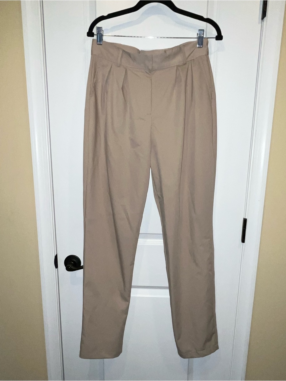 Boohoo Tan High-Waist Pleated Trousers